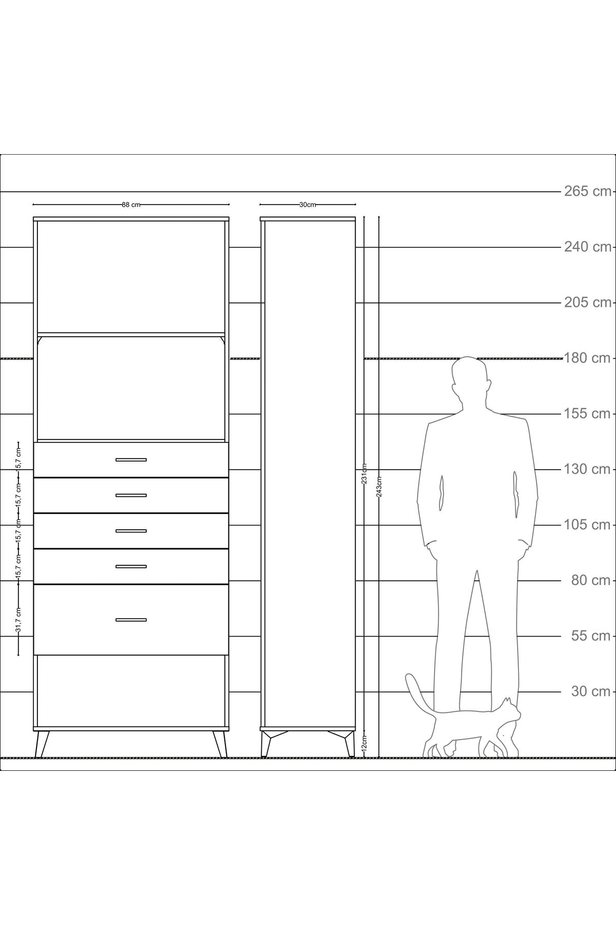 Arges Dolap 2 Raflı 5 Çekmeceli 88x30x243 Aytaşı-Antrasit