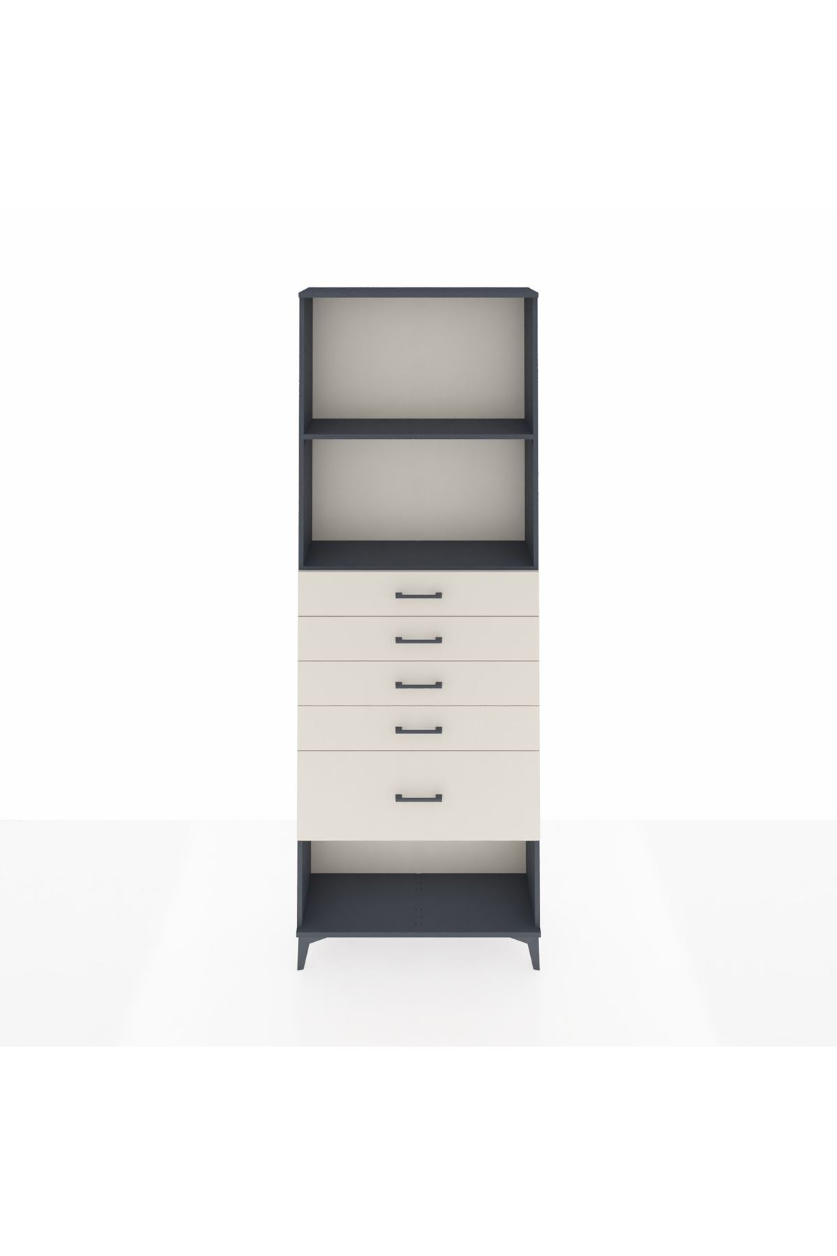 Arges Dolap 2 Raflı 5 Çekmeceli 88x30x243 Antrasit-Aytaşı