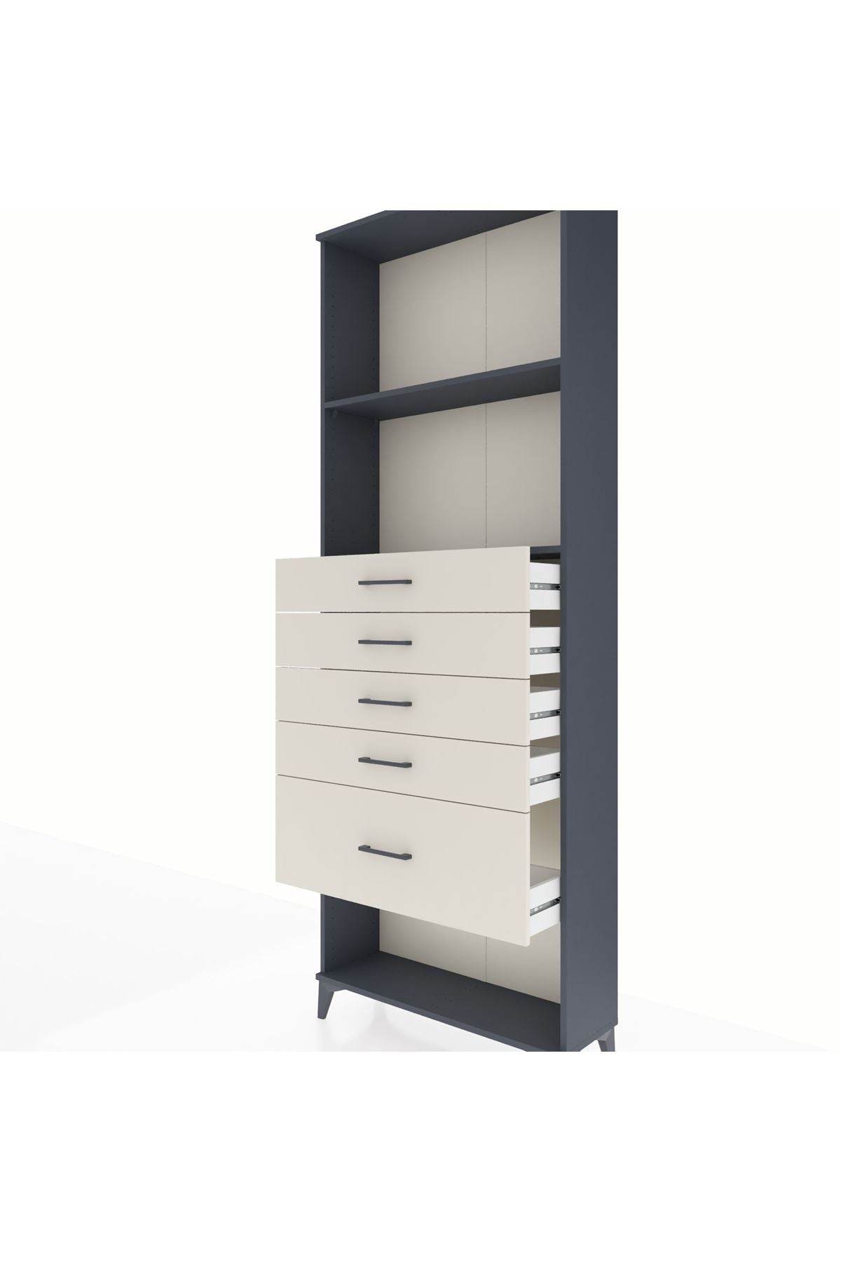 Arges Dolap 2 Raflı 5 Çekmeceli 88x30x243 Antrasit-Aytaşı