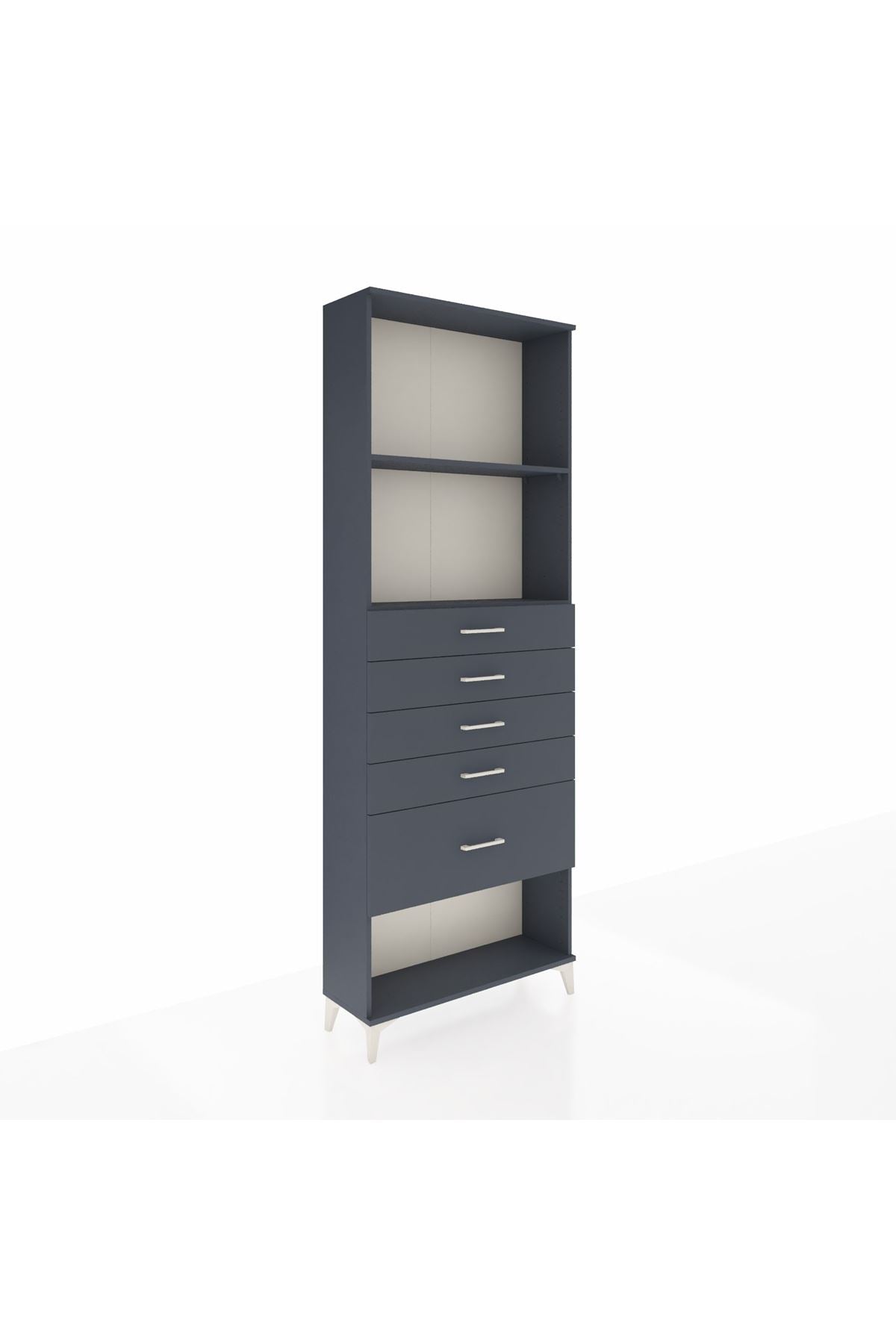 Arges Dolap 2 Raflı 5 Çekmeceli 88x30x243 Antrasit-Antrasit