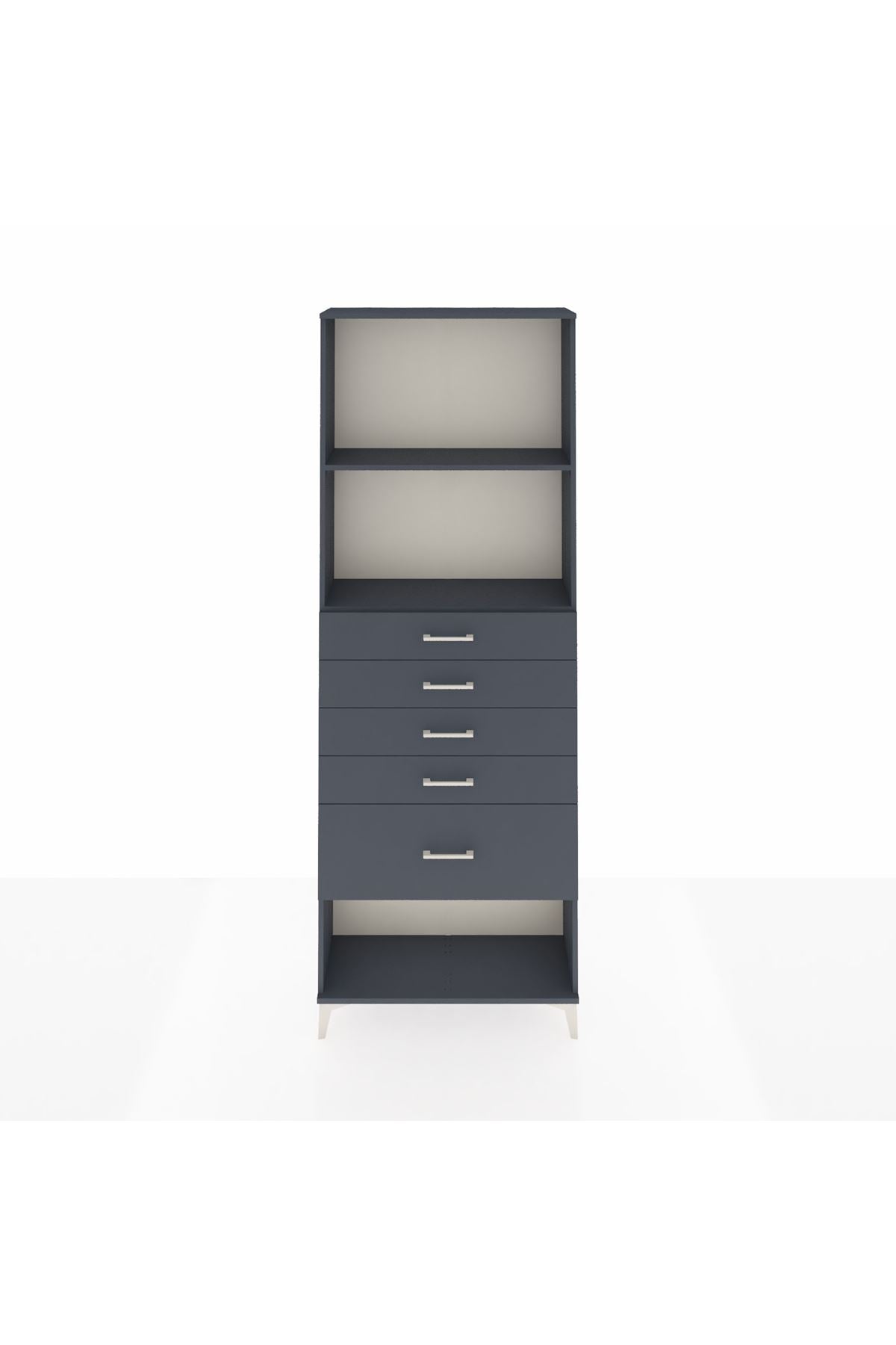 Arges Dolap 2 Raflı 5 Çekmeceli 88x30x243 Antrasit-Antrasit