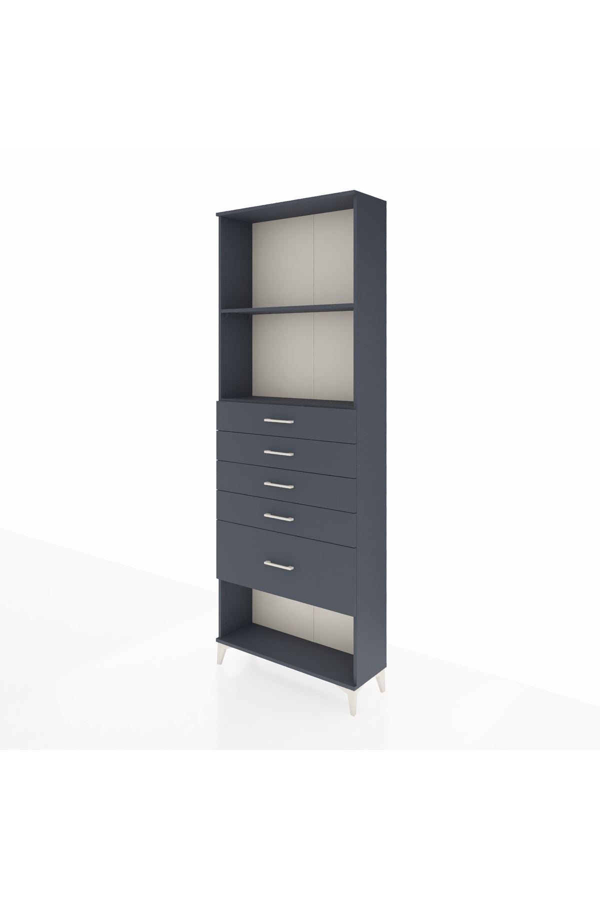 Arges Dolap 2 Raflı 5 Çekmeceli 88x30x243 Antrasit-Antrasit