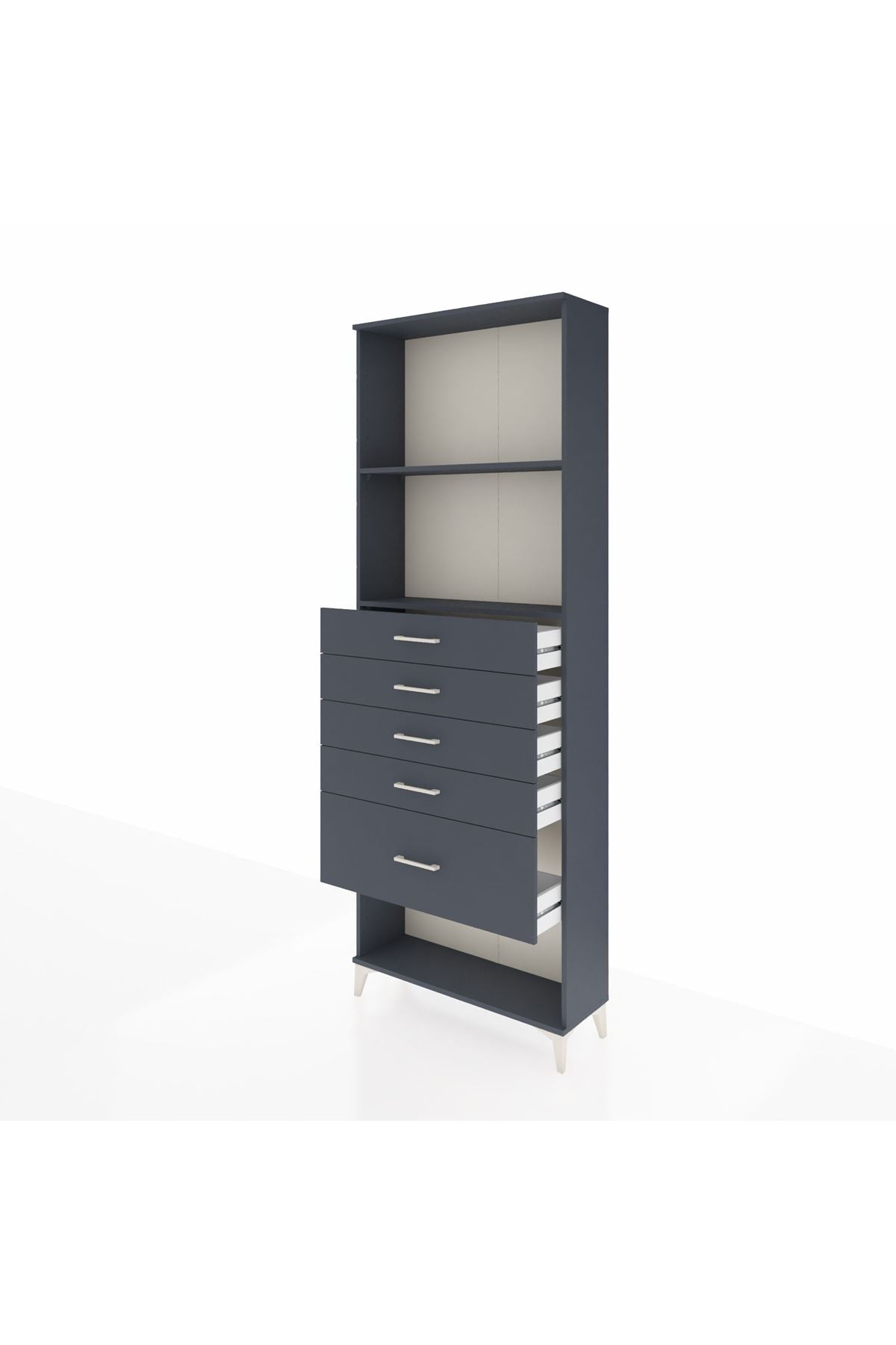 Arges Dolap 2 Raflı 5 Çekmeceli 88x30x243 Antrasit-Antrasit