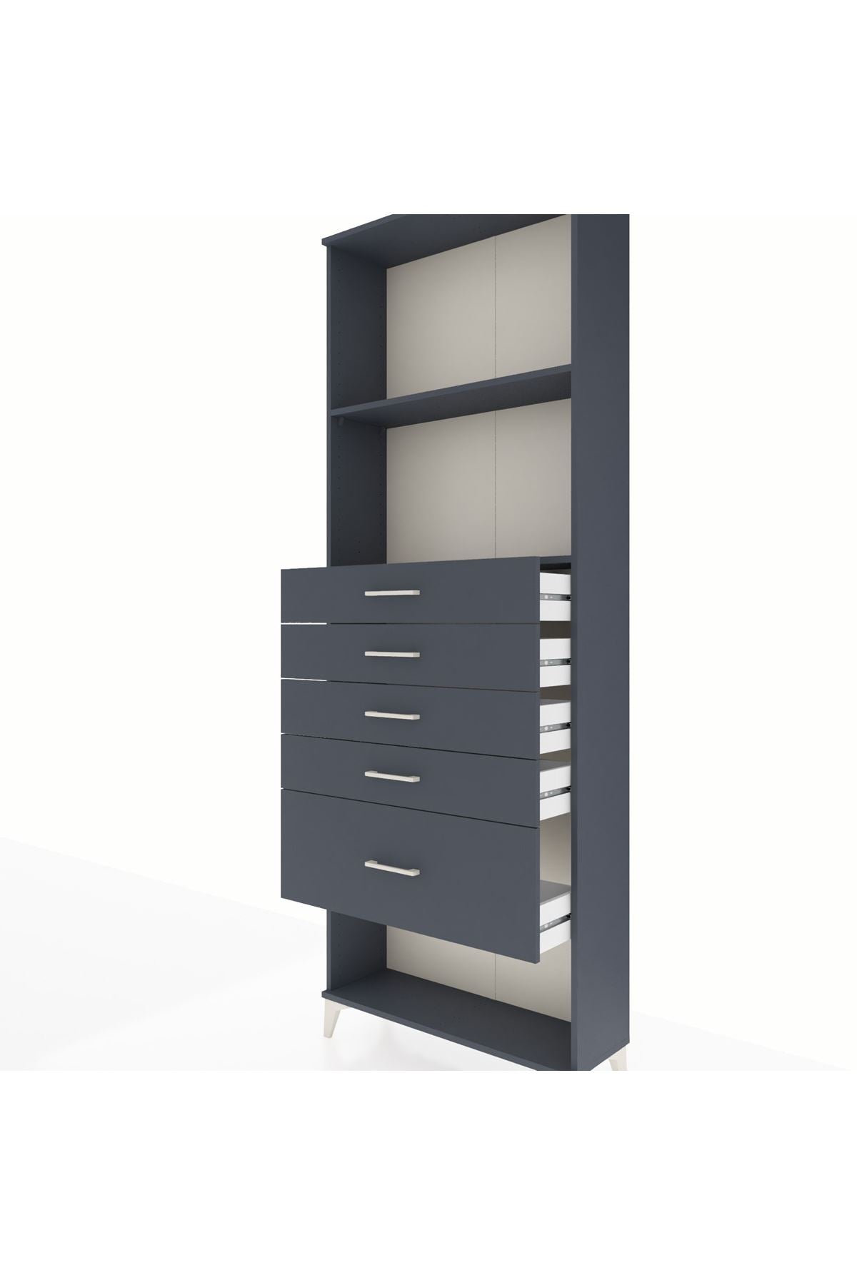 Arges Dolap 2 Raflı 5 Çekmeceli 88x30x243 Antrasit-Antrasit