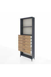 Arges Dolap 2 Raflı 5 Çekmeceli 88x30x243 Antrasit-Çam