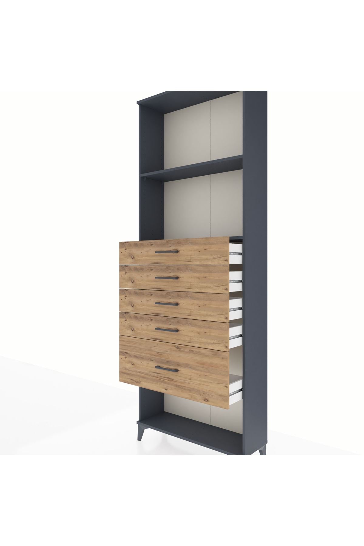 Arges Dolap 2 Raflı 5 Çekmeceli 88x30x243 Antrasit-Çam