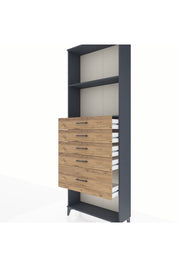 Arges Dolap 2 Raflı 5 Çekmeceli 88x30x243 Antrasit-Çam