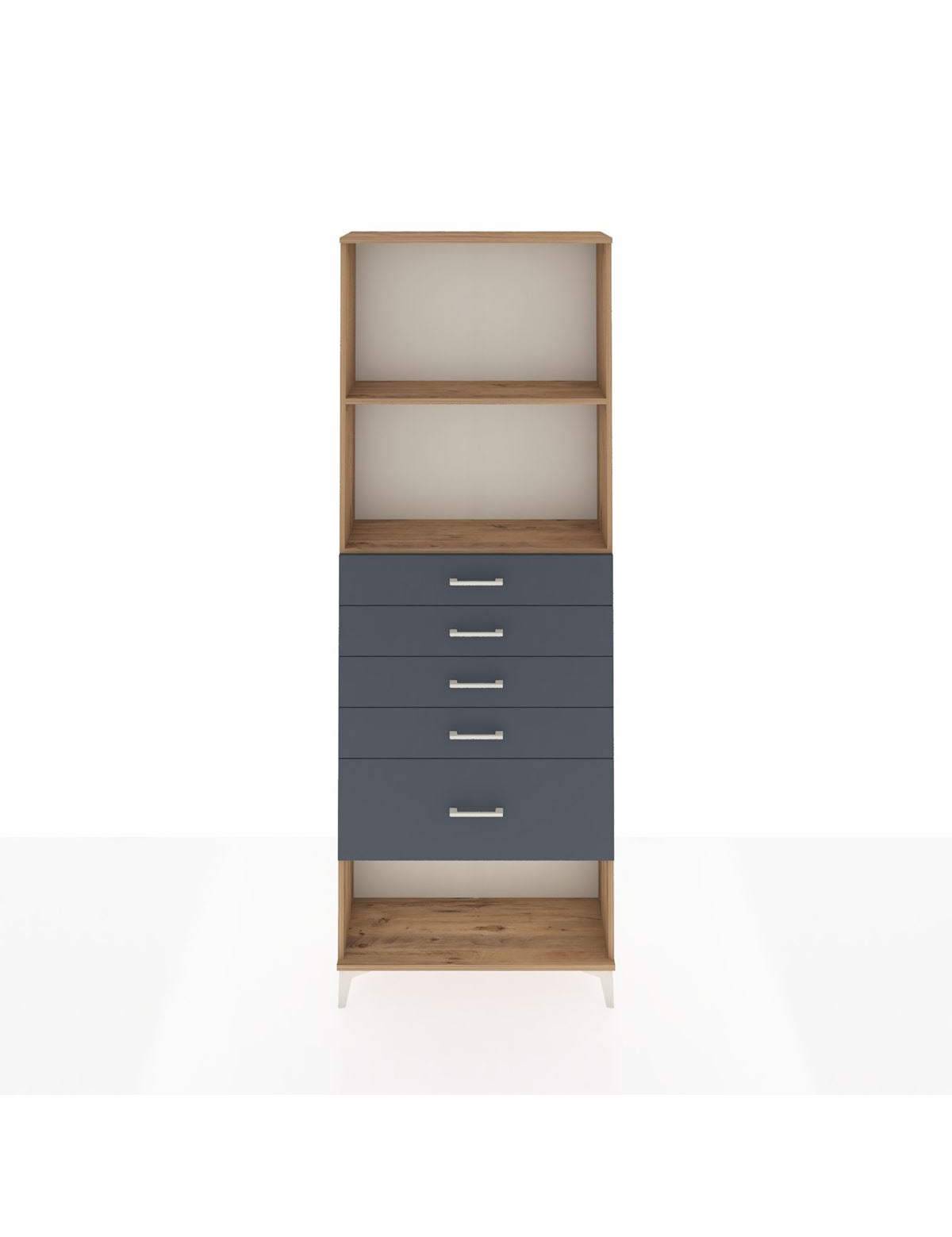 Arges Dolap 2 Raflı 5 Çekmeceli 88x30x243 Çam-Antrasit