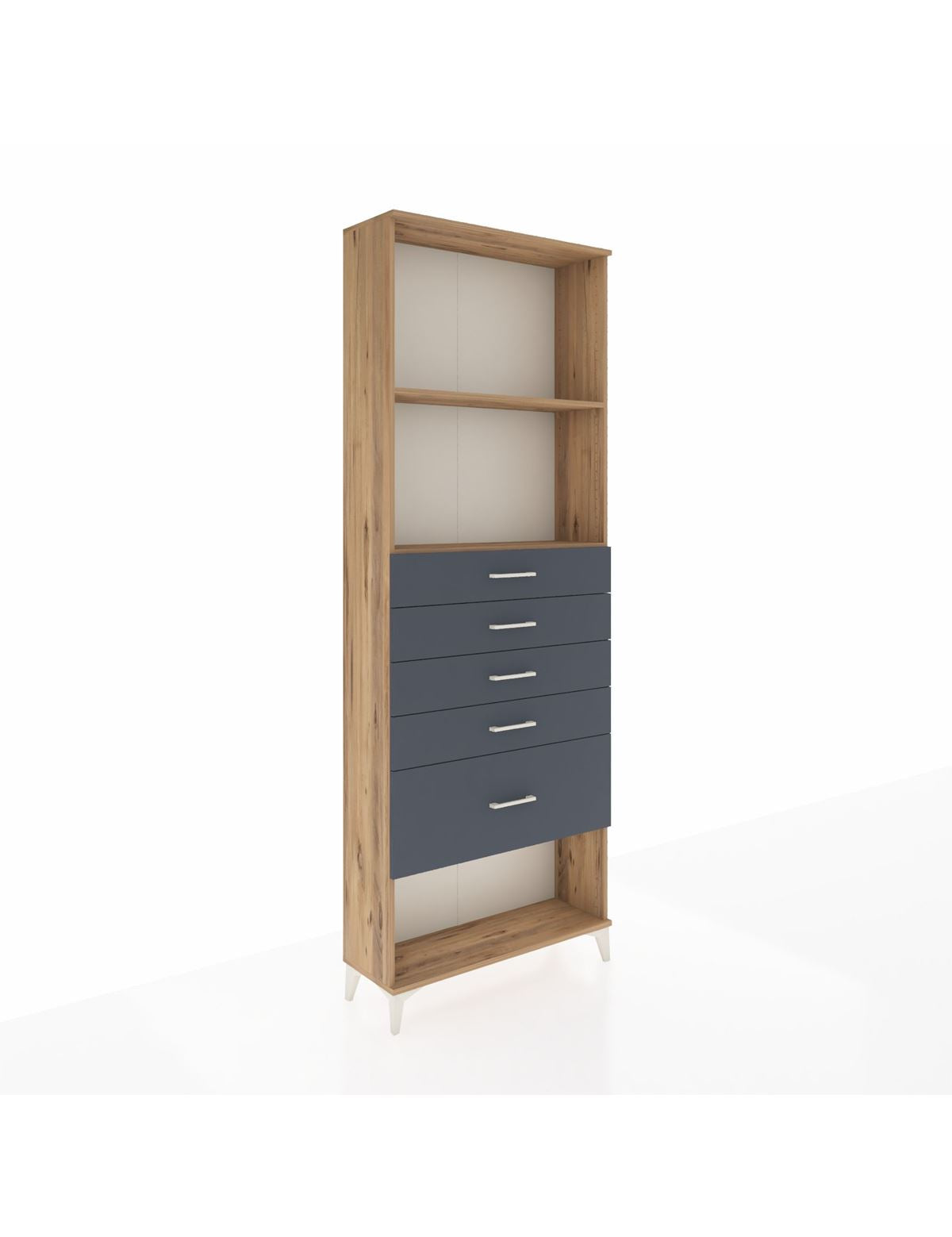 Arges Dolap 2 Raflı 5 Çekmeceli 88x30x243 Çam-Antrasit