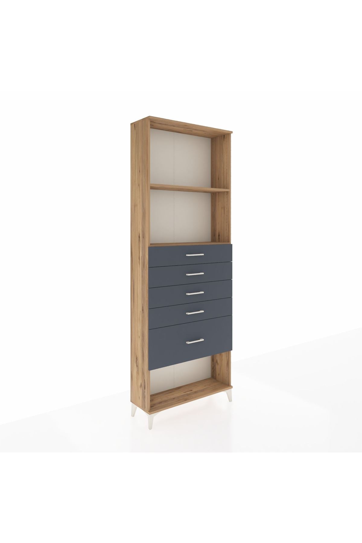 Arges Dolap 2 Raflı 5 Çekmeceli 88x30x243 Çam-Antrasit