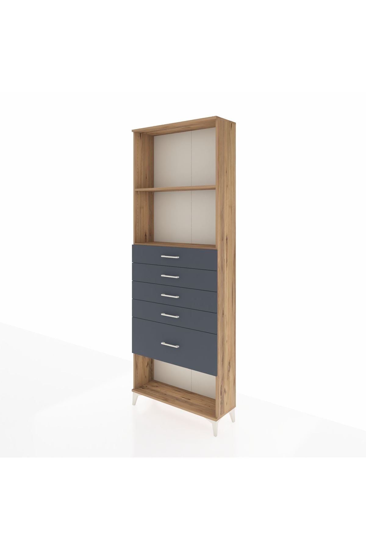 Arges Dolap 2 Raflı 5 Çekmeceli 88x30x243 Çam-Antrasit