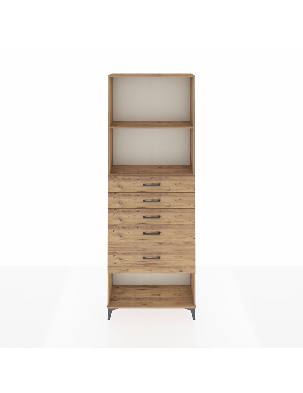 Arges Dolap 2 Raflı 5 Çekmeceli 88x30x243 Çam-Çam