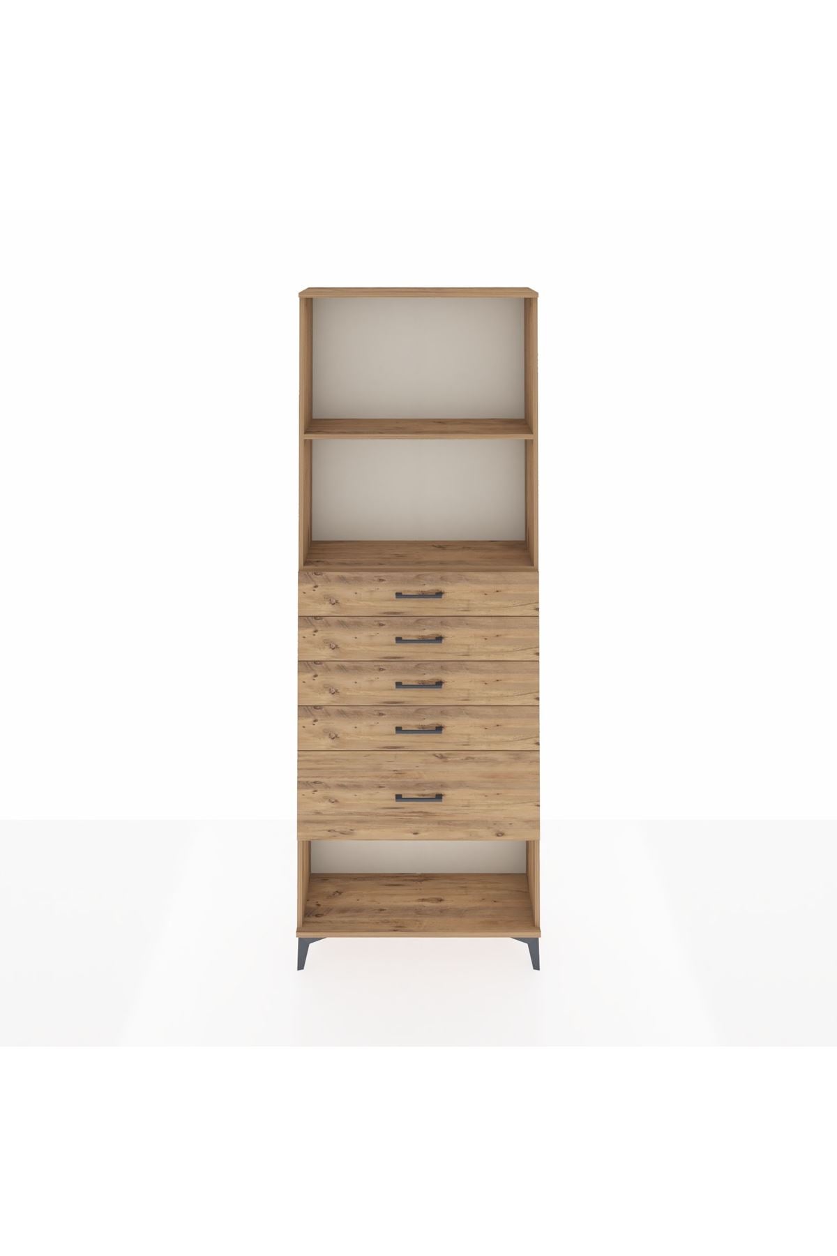 Arges Dolap 2 Raflı 5 Çekmeceli 88x30x243 Çam-Çam