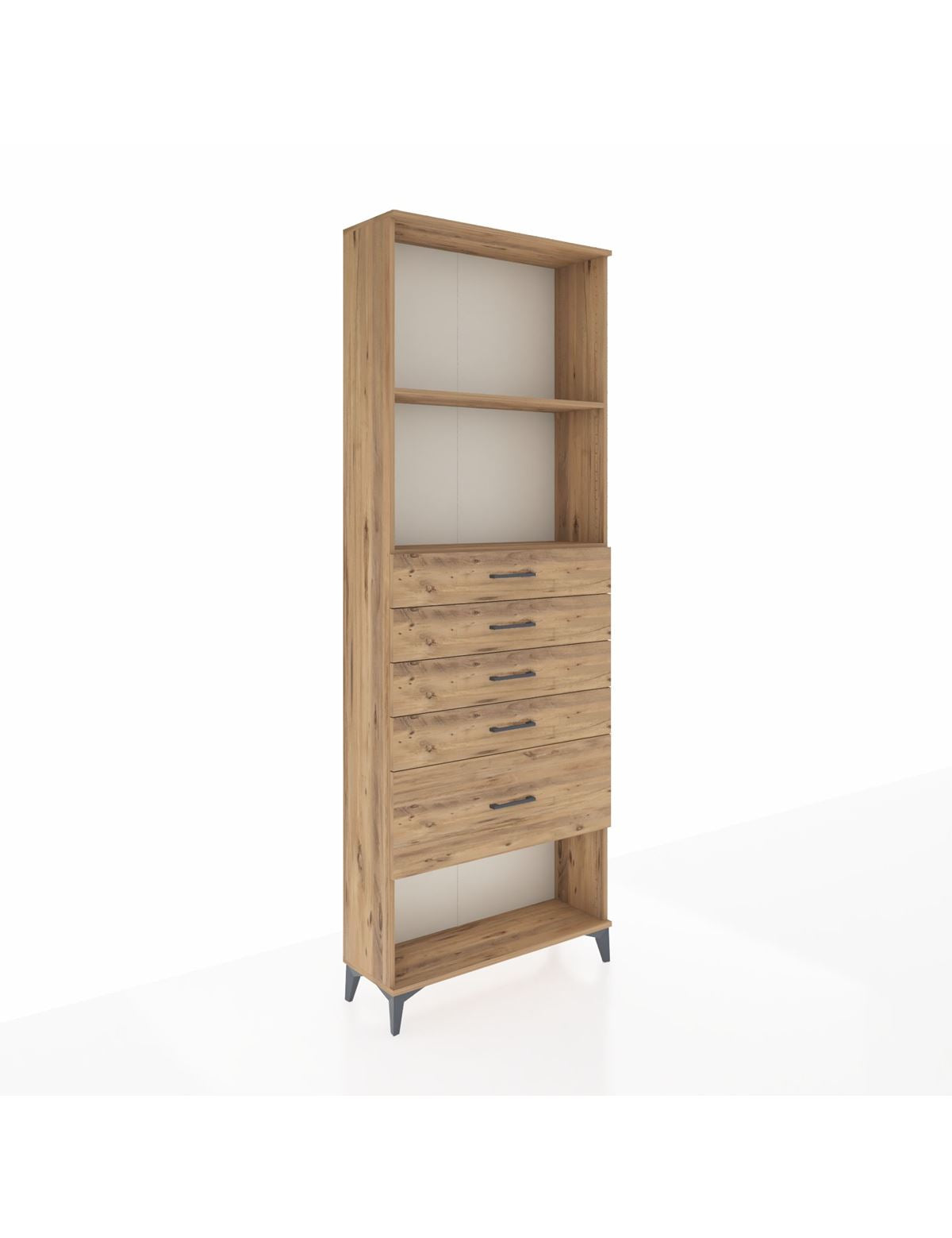 Arges Dolap 2 Raflı 5 Çekmeceli 88x30x243 Çam-Çam