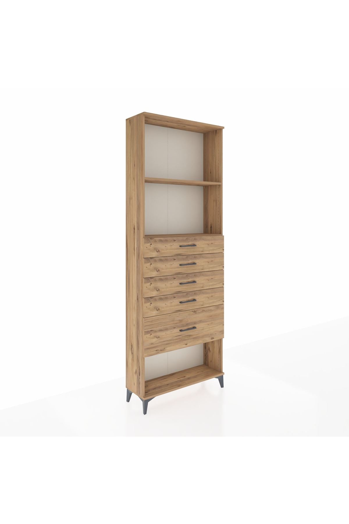 Arges Dolap 2 Raflı 5 Çekmeceli 88x30x243 Çam-Çam