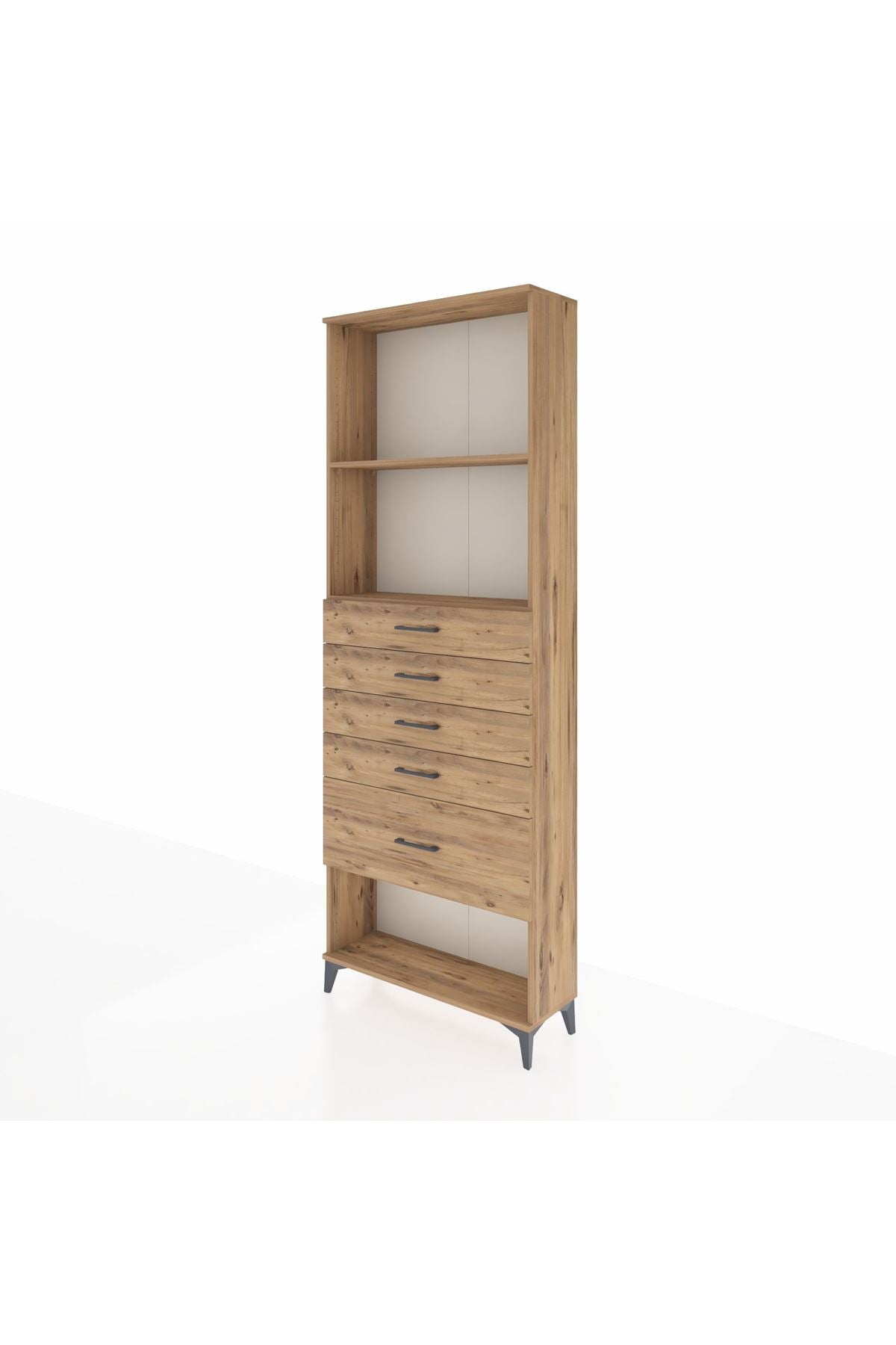 Arges Dolap 2 Raflı 5 Çekmeceli 88x30x243 Çam-Çam