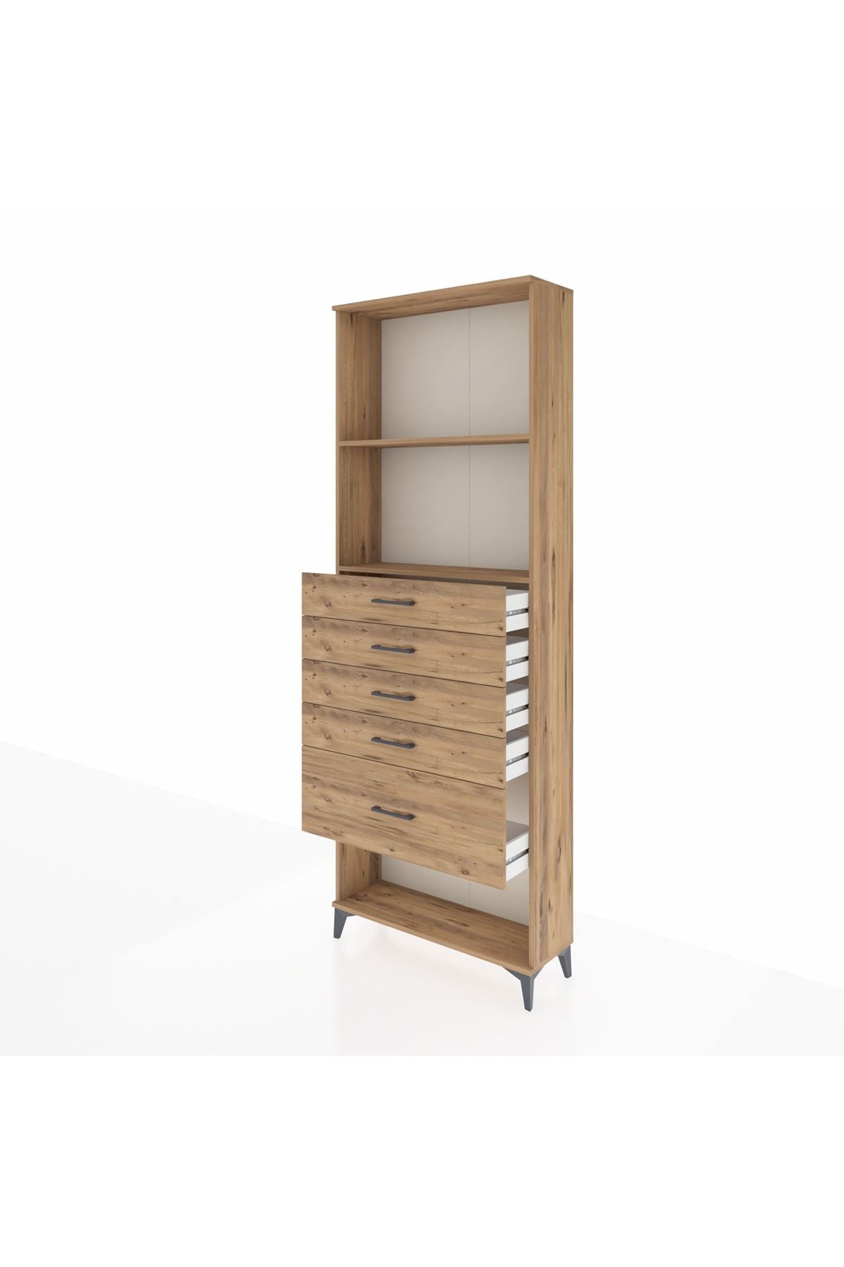 Arges Dolap 2 Raflı 5 Çekmeceli 88x30x243 Çam-Çam