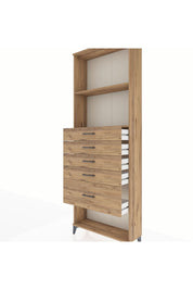 Arges Dolap 2 Raflı 5 Çekmeceli 88x30x243 Çam-Çam