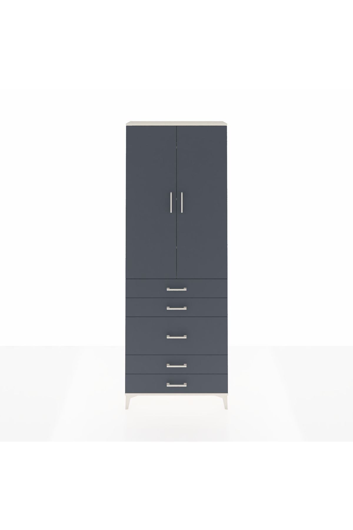 Arges Dolap 4 Raflı 5 Çekmeceli 2 Kapaklı 88x30x243 Aytaşı-Antrasit