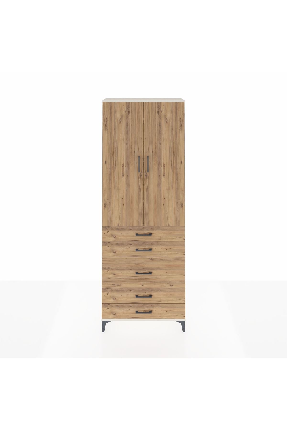 Arges Dolap 4 Raflı 5 Çekmeceli 2 Kapaklı 88x30x243 Aytaşı-Çam