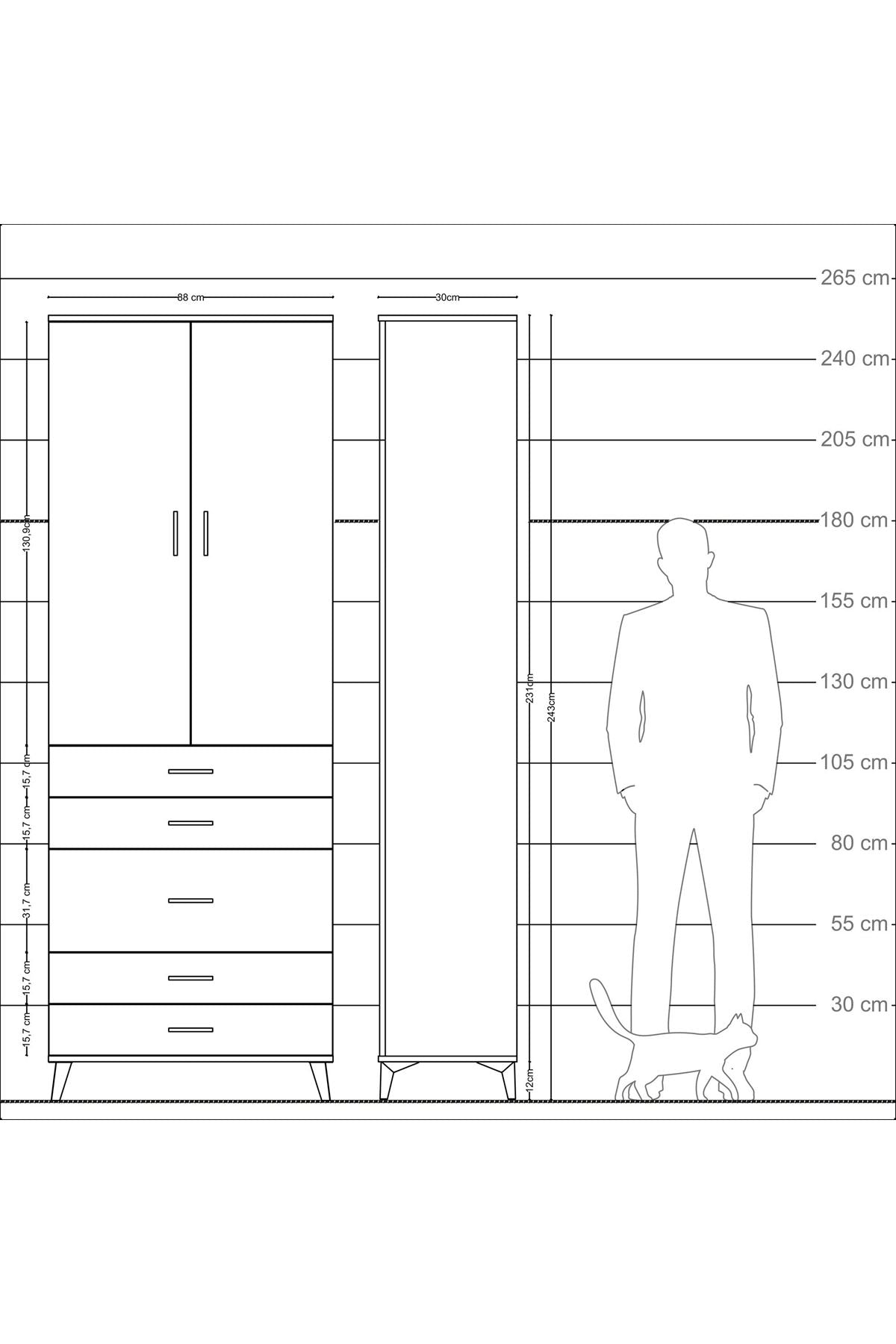 Arges Dolap 4 Raflı 5 Çekmeceli 2 Kapaklı 88x30x243 Aytaşı-Çam