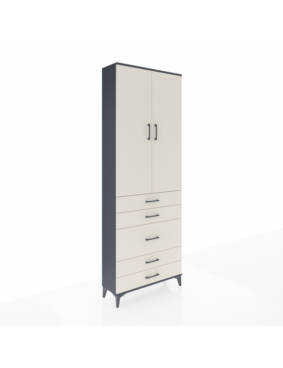 Arges Dolap 4 Raflı 5 Çekmeceli 2 Kapaklı 88x30x243 Antrasit-Aytaşı