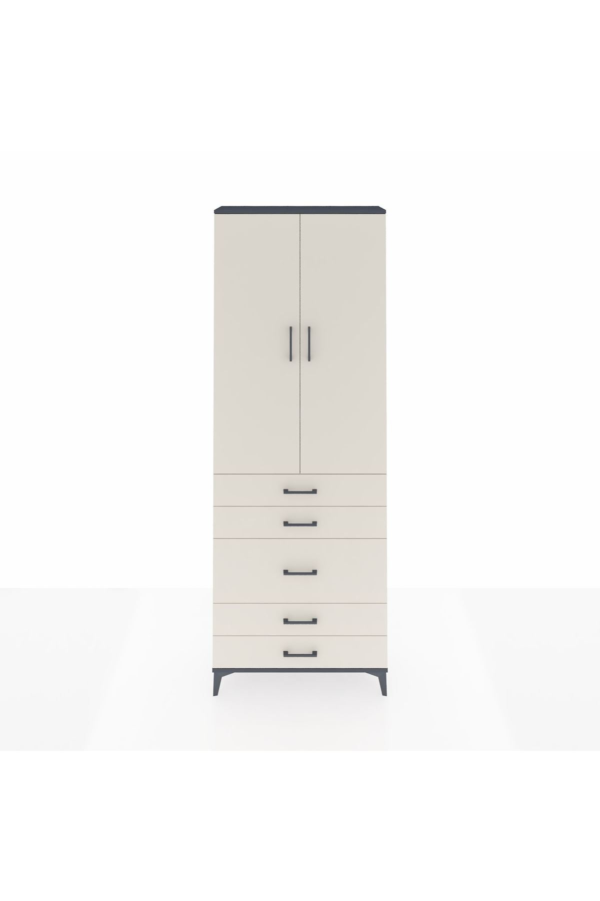 Arges Dolap 4 Raflı 5 Çekmeceli 2 Kapaklı 88x30x243 Antrasit-Aytaşı