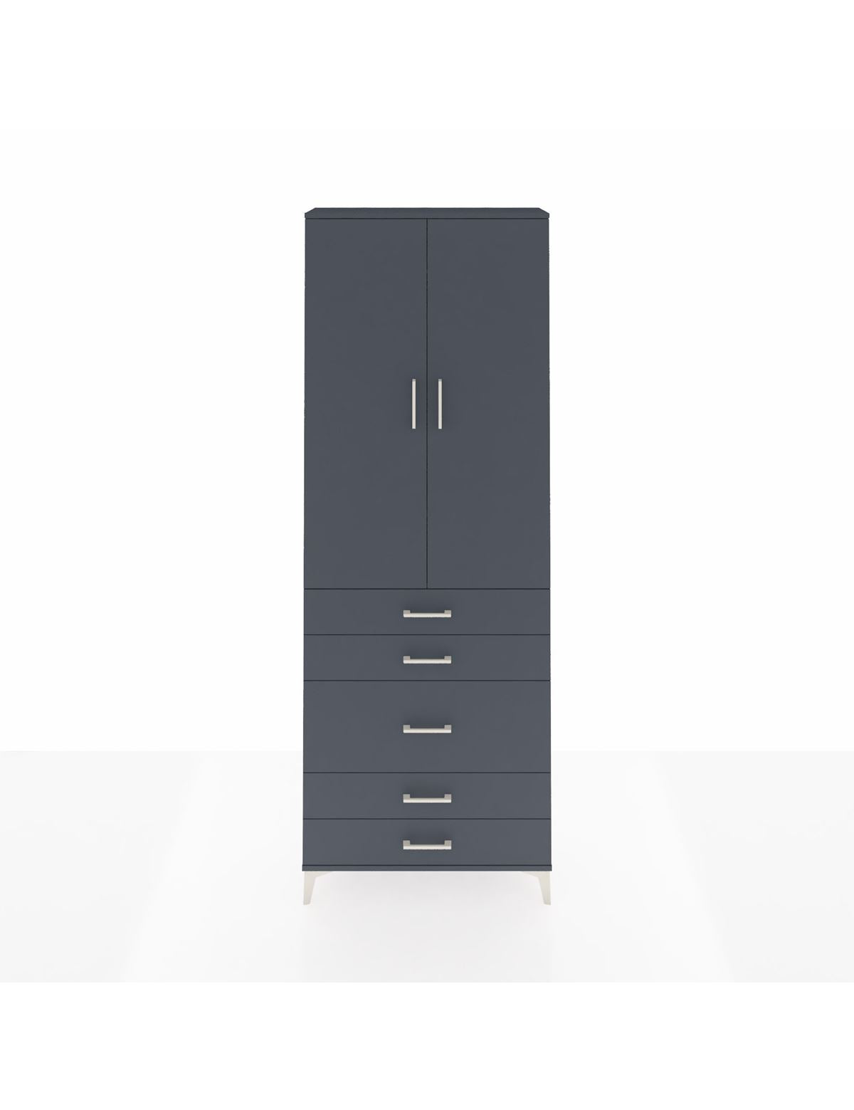 Arges Dolap 4 Raflı 5 Çekmeceli 2 Kapaklı 88x30x243 Antrasit-Antrasit