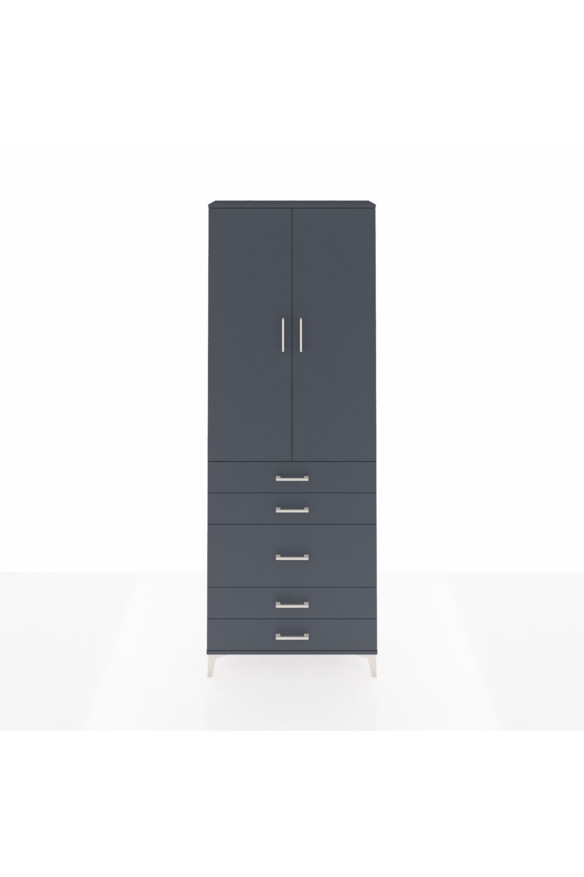 Arges Dolap 4 Raflı 5 Çekmeceli 2 Kapaklı 88x30x243 Antrasit-Antrasit