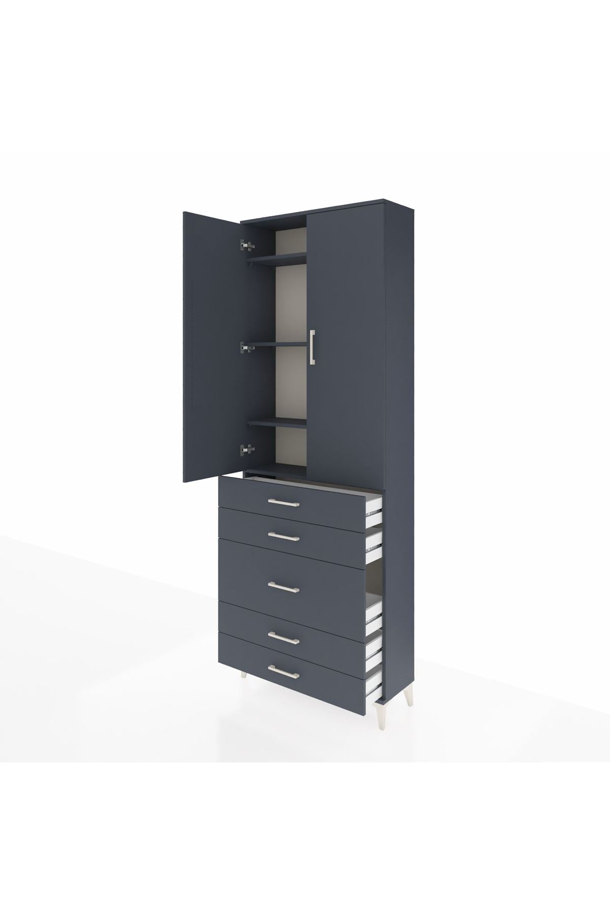 Arges Dolap 4 Raflı 5 Çekmeceli 2 Kapaklı 88x30x243 Antrasit-Antrasit