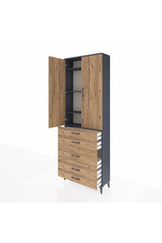 Arges Dolap 4 Raflı 5 Çekmeceli 2 Kapaklı 88x30x243 Antrasit-Çam
