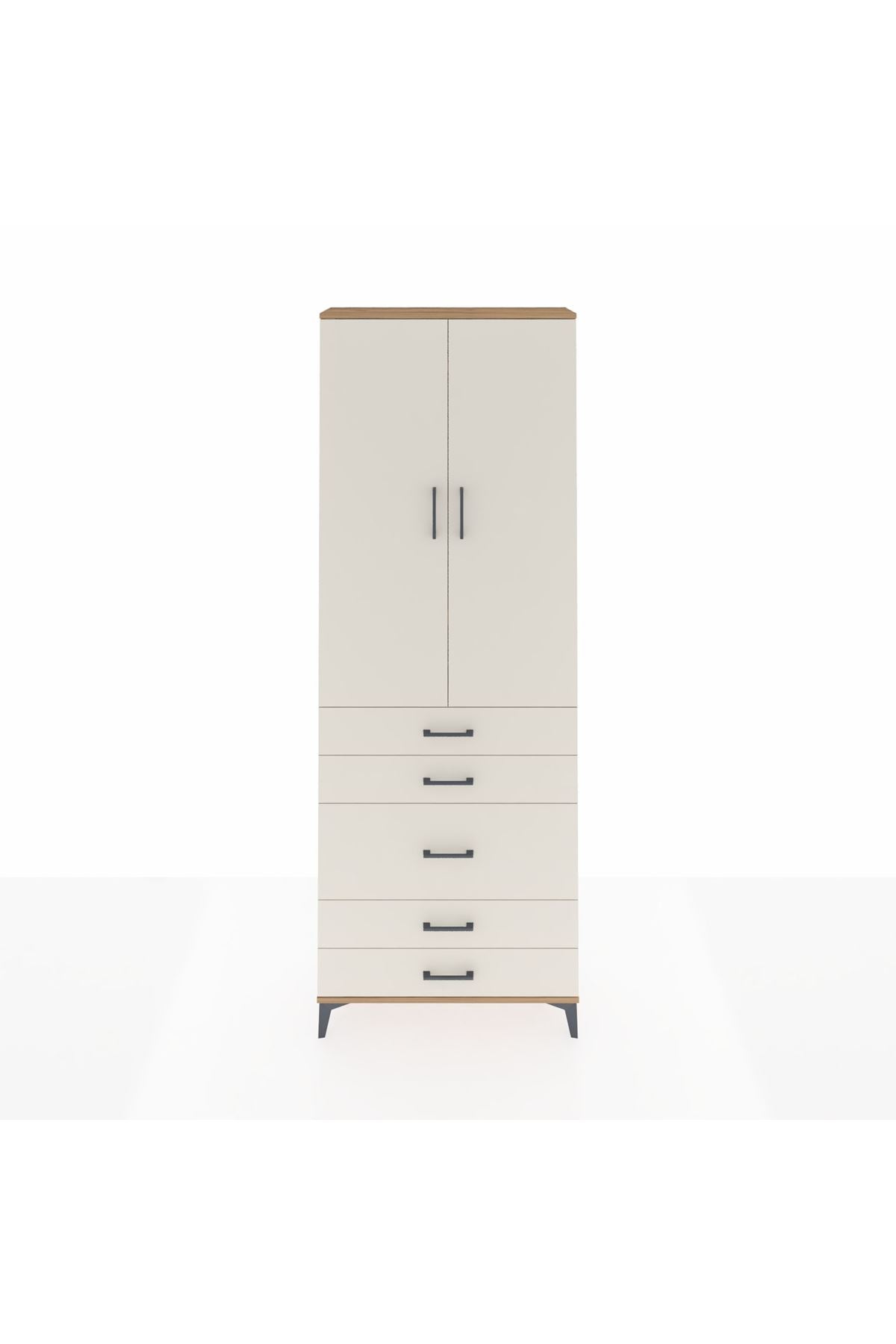 Arges Dolap 4 Raflı 5 Çekmeceli 2 Kapaklı 88x30x243 Çam-Aytaşı