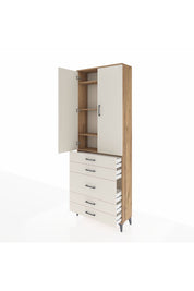 Arges Dolap 4 Raflı 5 Çekmeceli 2 Kapaklı 88x30x243 Çam-Aytaşı