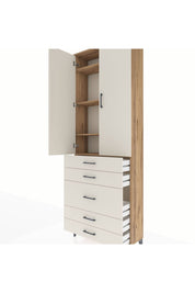 Arges Dolap 4 Raflı 5 Çekmeceli 2 Kapaklı 88x30x243 Çam-Aytaşı