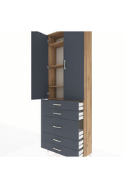 Arges Dolap 4 Raflı 5 Çekmeceli 2 Kapaklı 88x30x243 Çam-Antrasit