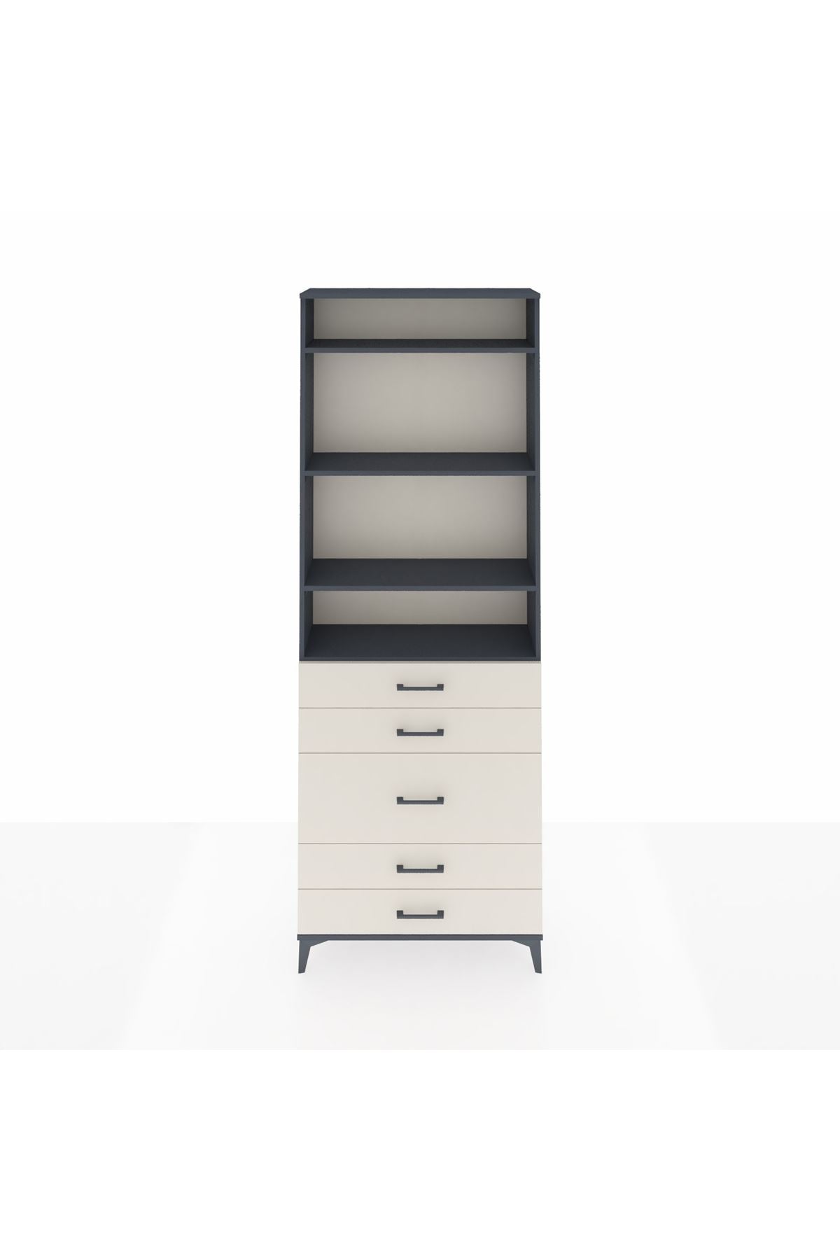 Arges Dolap 4 Raflı 5 Çekmeceli 88x30x243 Antrasit-Aytaşı