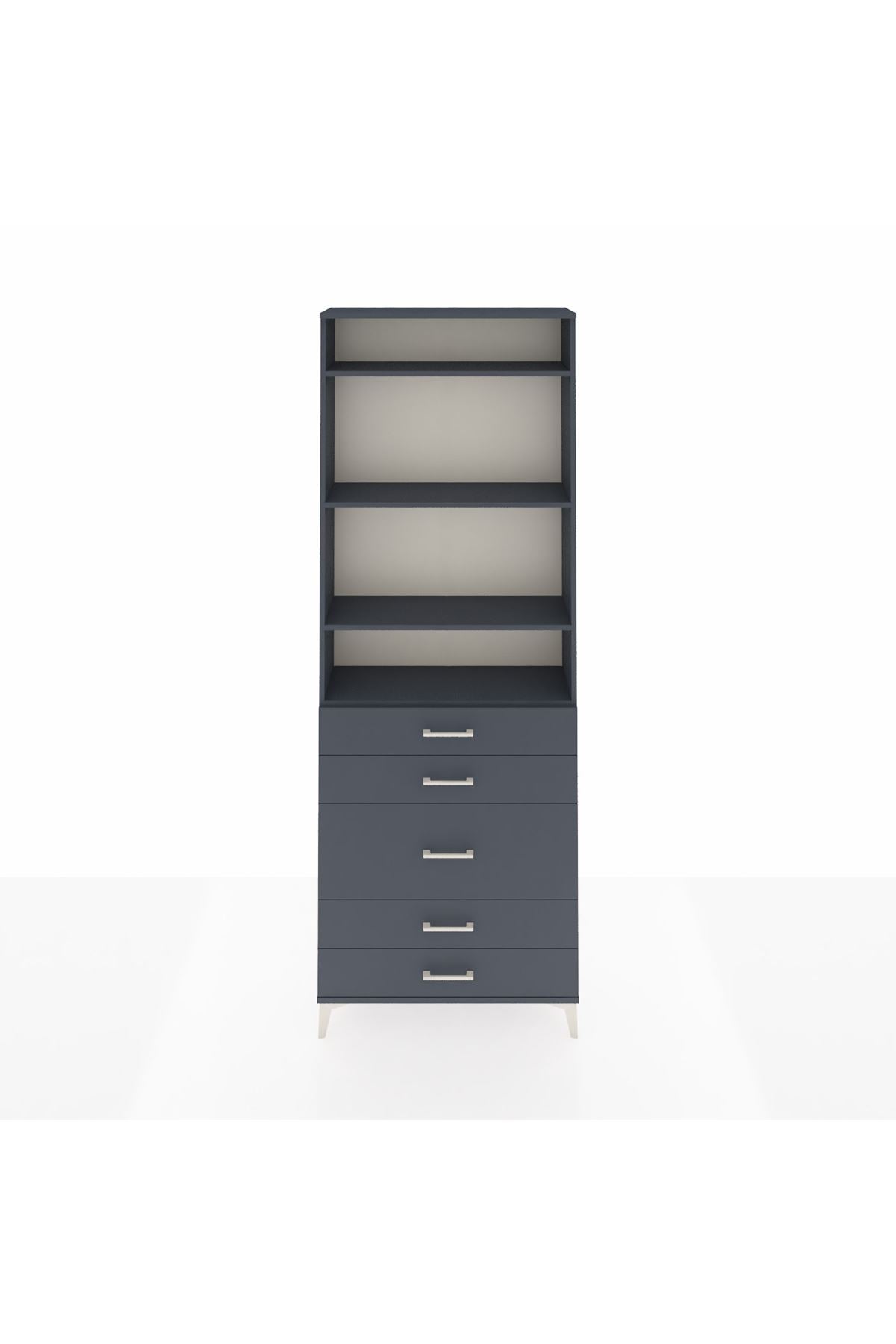 Arges Dolap 4 Raflı 5 Çekmeceli 88x30x243 Antrasit-Antrasit