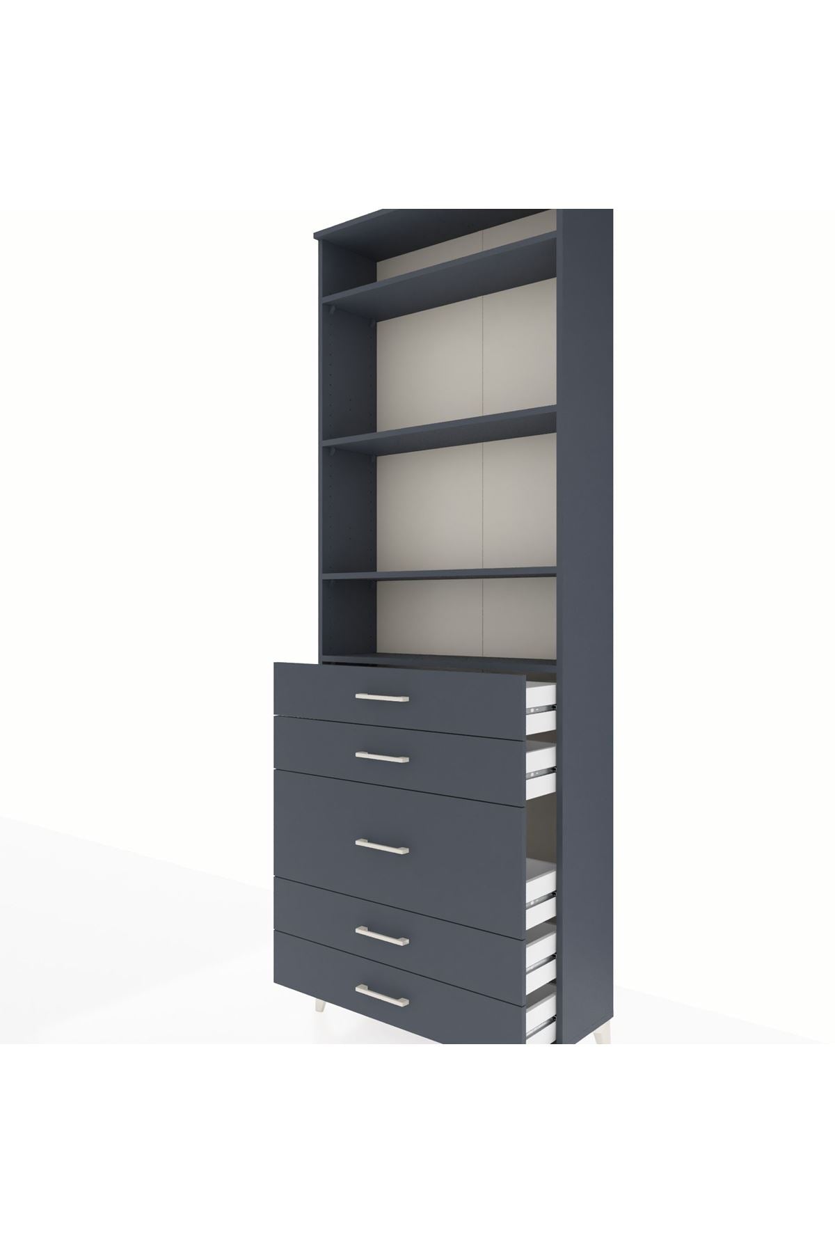 Arges Dolap 4 Raflı 5 Çekmeceli 88x30x243 Antrasit-Antrasit