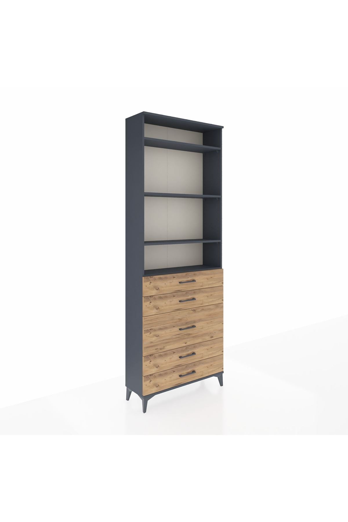 Arges Dolap 4 Raflı 5 Çekmeceli 88x30x243 Antrasit-Çam