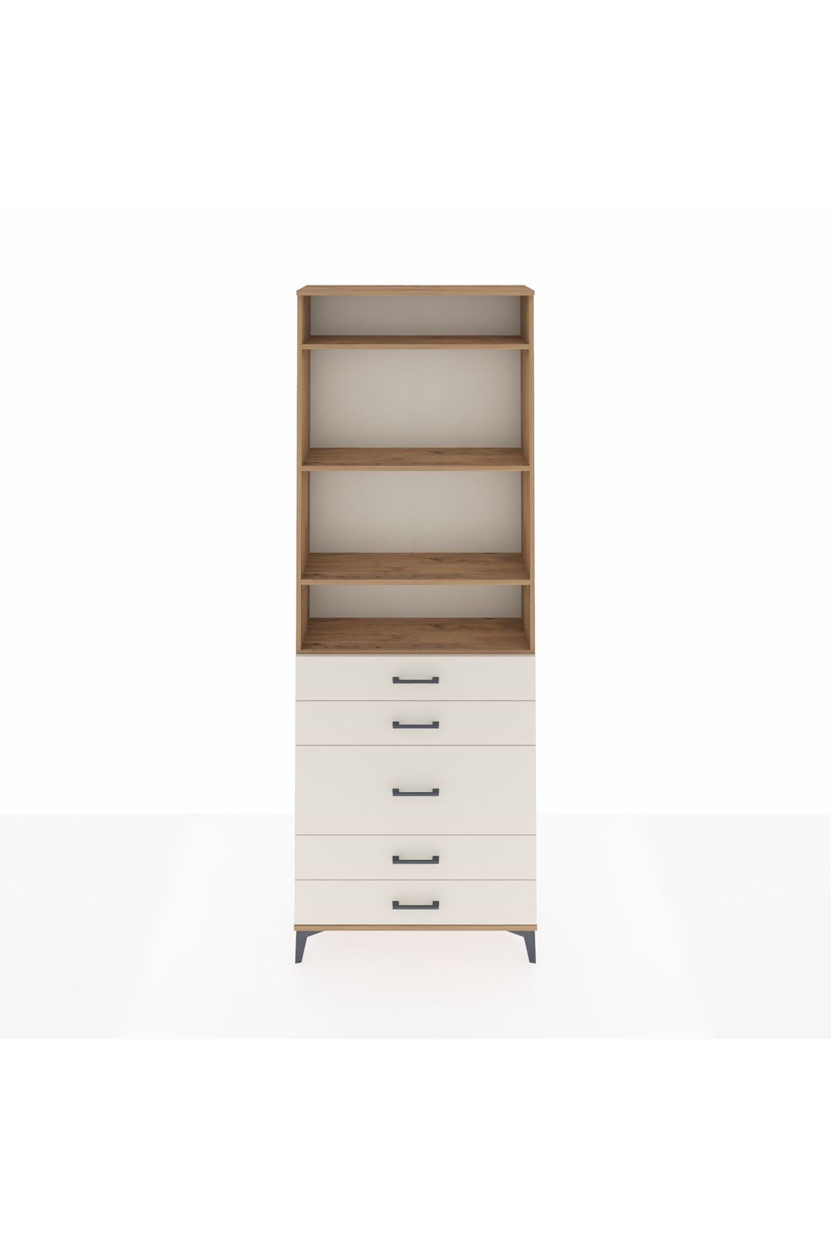 Arges Dolap 4 Raflı 5 Çekmeceli 88x30x243 Çam-Aytaşı