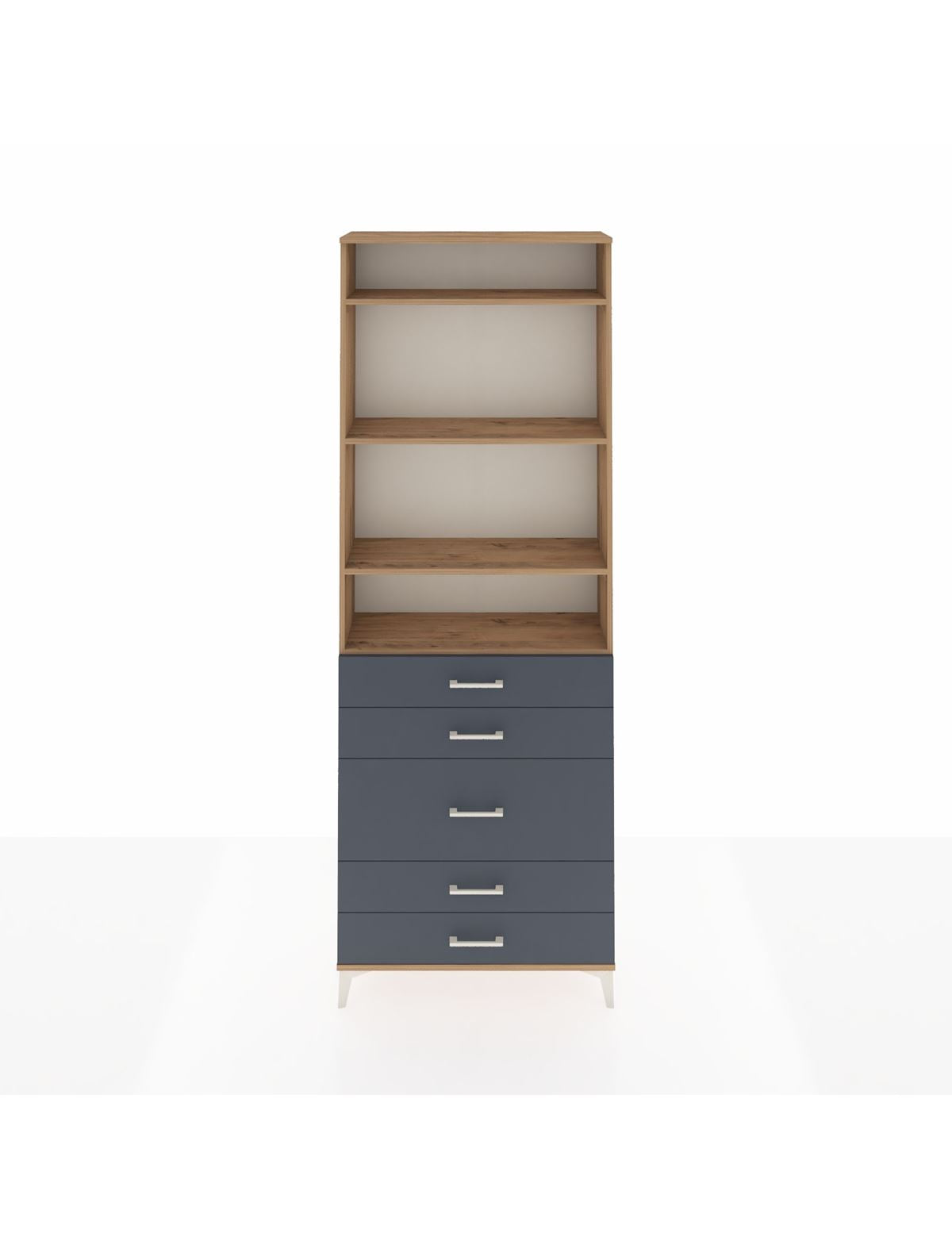 Arges Dolap 4 Raflı 5 Çekmeceli 88x30x243 Çam-Antrasit