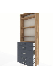 Arges Dolap 4 Raflı 5 Çekmeceli 88x30x243 Çam-Antrasit