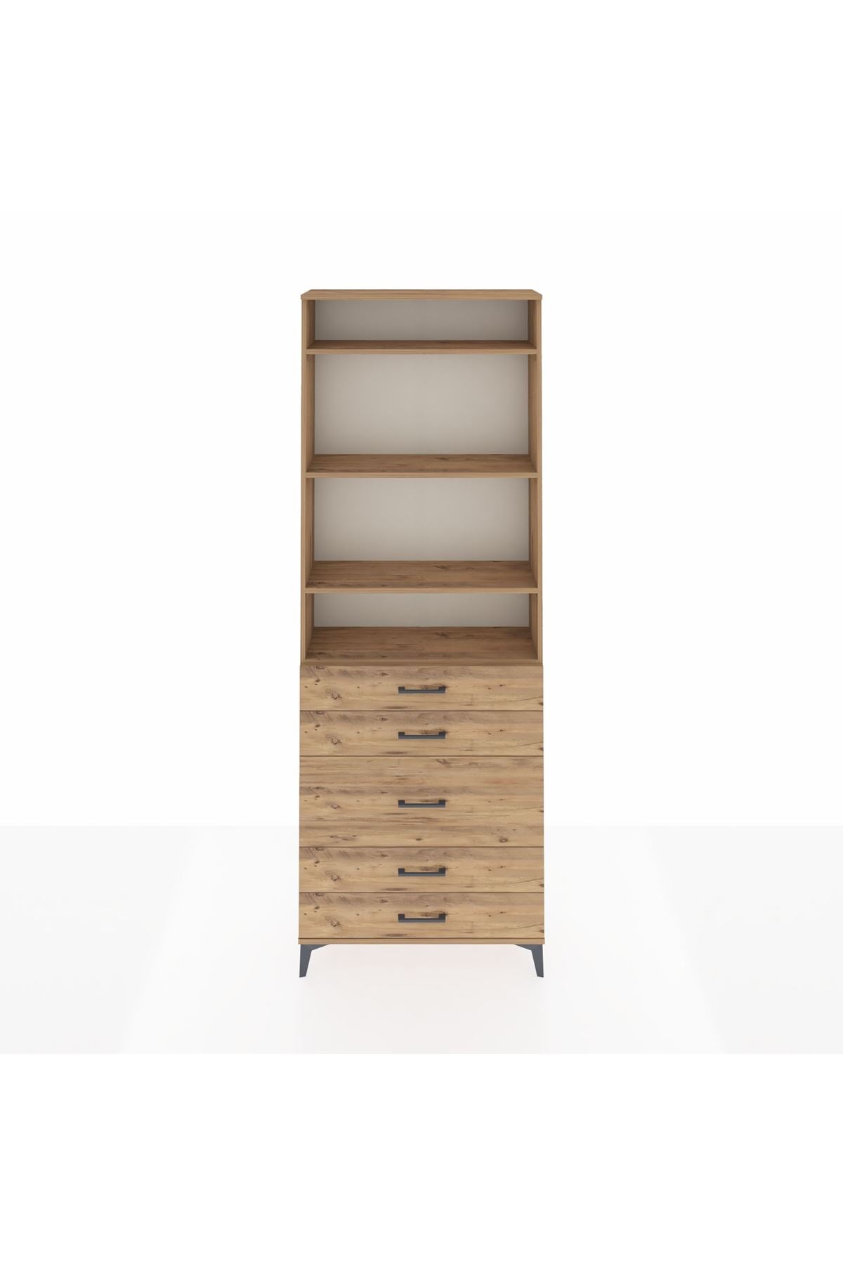 Arges Dolap 4 Raflı 5 Çekmeceli 88x30x243 Çam-Çam