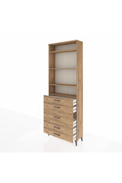 Arges Dolap 4 Raflı 5 Çekmeceli 88x30x243 Çam-Çam