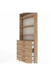 Arges Dolap 4 Raflı 5 Çekmeceli 88x30x243 Çam-Çam