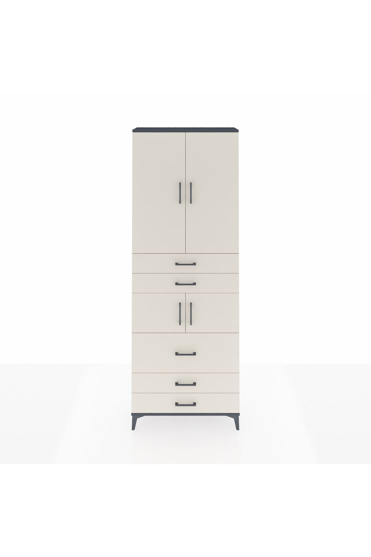 Arges Dolap 4 Raflı 5 Çekmeceli 4 Kapaklı 88x30x243 Antrasit-Aytaşı