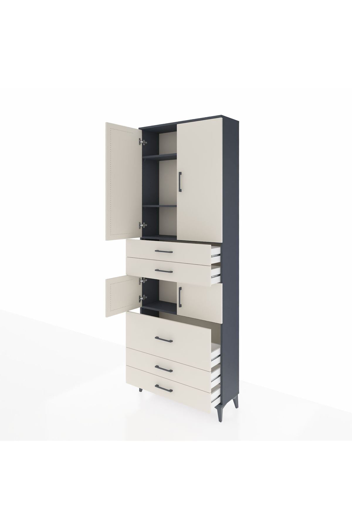 Arges Dolap 4 Raflı 5 Çekmeceli 4 Kapaklı 88x30x243 Antrasit-Aytaşı