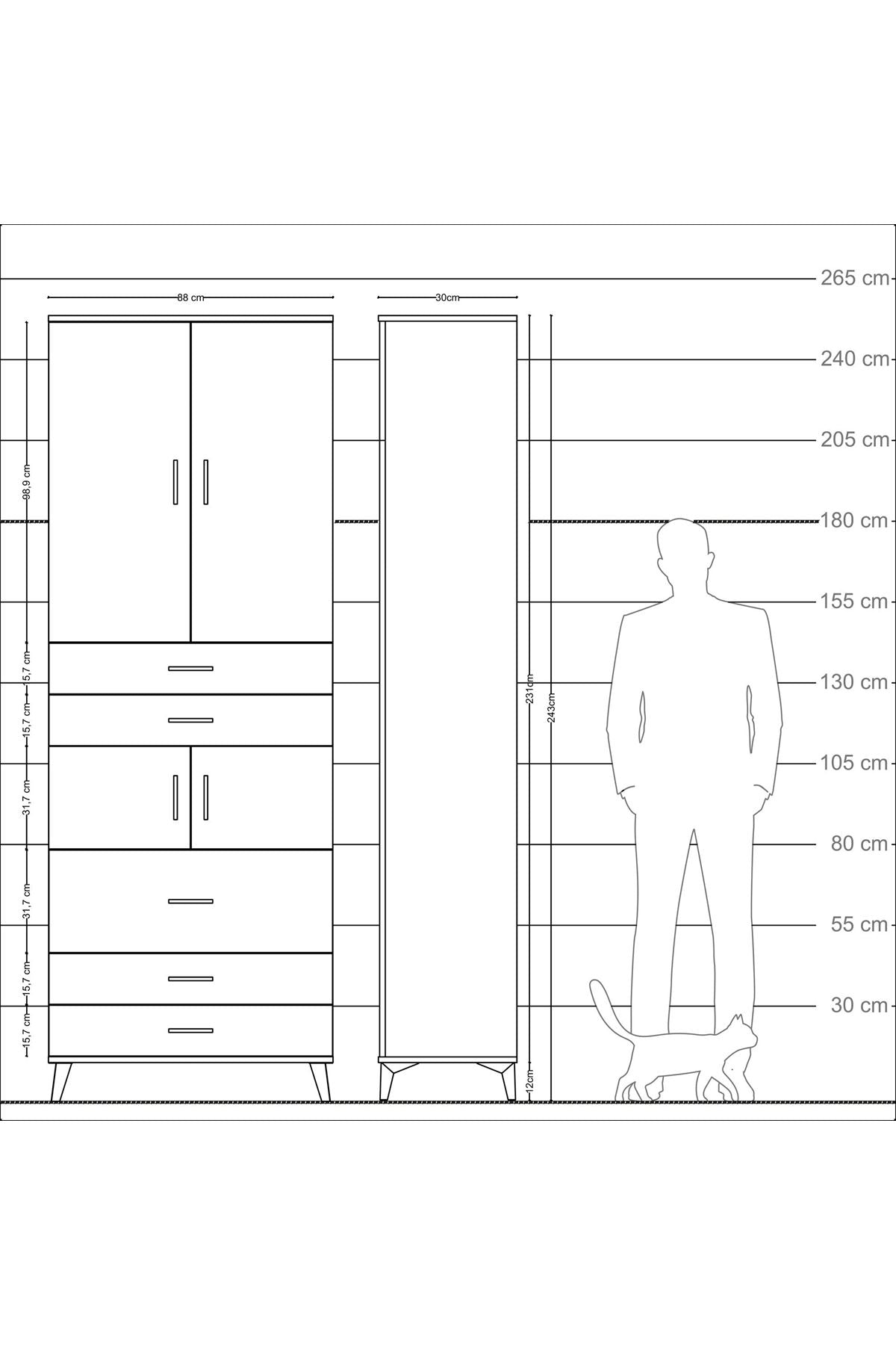 Arges Dolap 4 Raflı 5 Çekmeceli 4 Kapaklı 88x30x243 Antrasit-Aytaşı