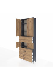 Arges Dolap 4 Raflı 5 Çekmeceli 4 Kapaklı 88x30x243 Antrasit-Çam