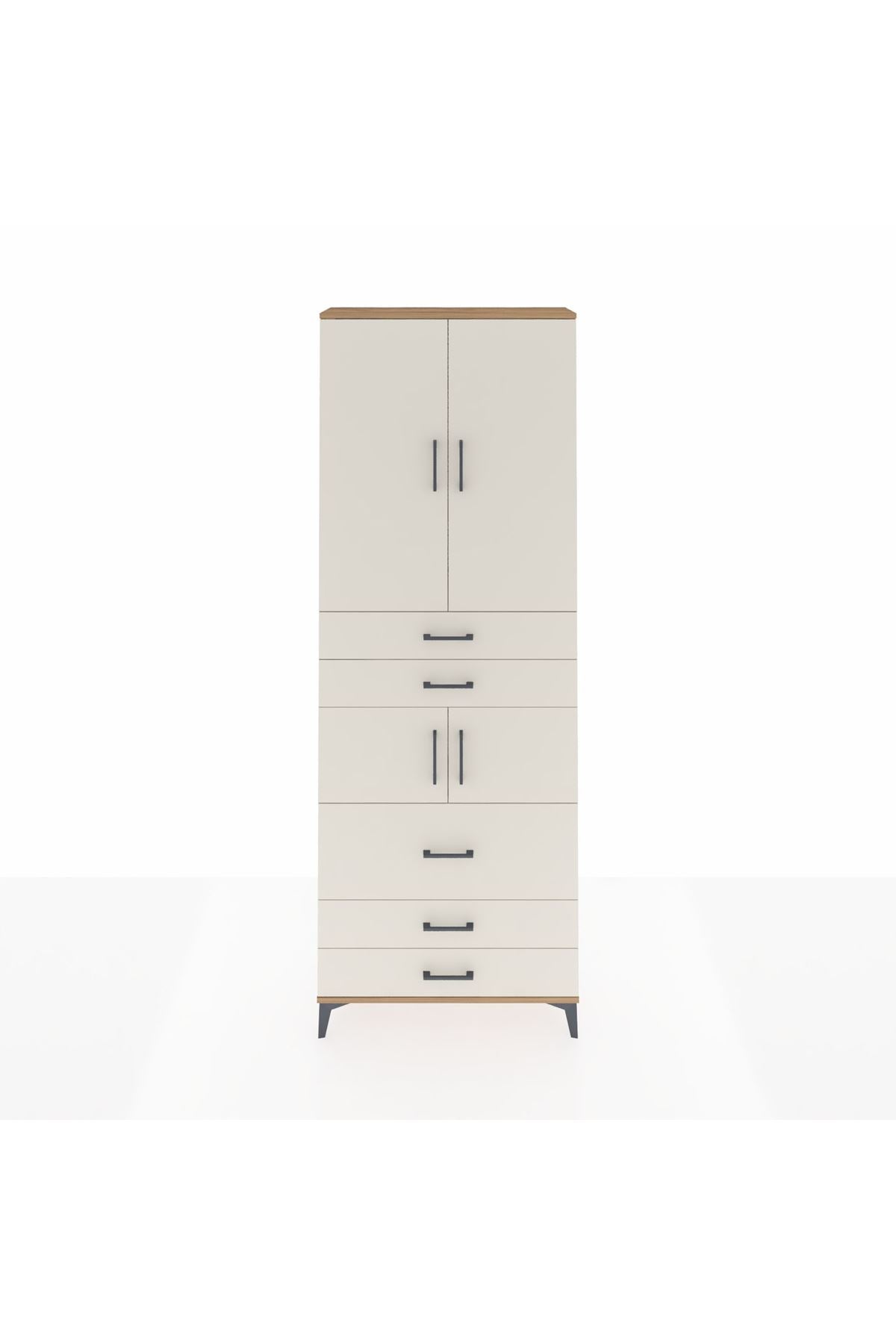 Arges Dolap 4 Raflı 5 Çekmeceli 4 Kapaklı 88x30x243 Çam-Aytaşı